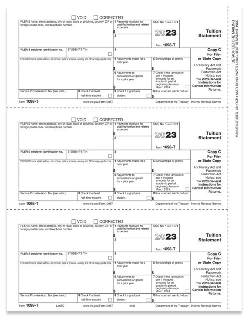 1098T Tax Forms for 2023, Tuition Statement, Official Filer or State Copy C 1098-T Forms - DiscountTaxForms.com