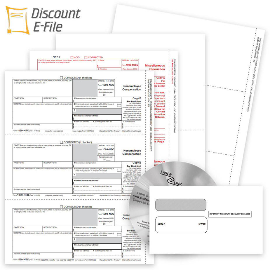 1099 Filing for 2023 with E-File, Forms, Envelopes, Software and Online Filing - DiscountTaxForms.com