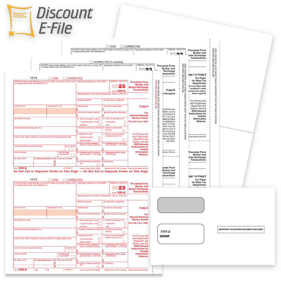 1099B Tax Forms Envelopes 2023 1099B Tax Forms and Envelopes for 2023, Preprinted Official Forms and Blank Perforated Paper - discounttaxforms.com