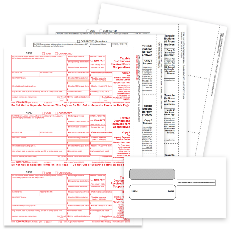 1099PATR Tax Forms Envelopes 1099PATR Tax forms and envelopes, dateless format for distributions from cooperatives - discounttaxforms.com