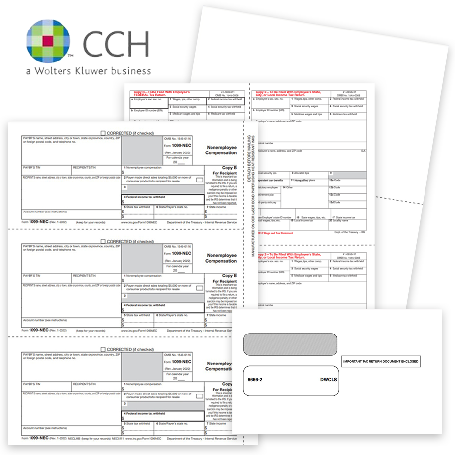 CCH Software Compatible 1099 & W2 Tax Forms and Envelopes 1099 & W2 Tax Forms for CCH Software, Guaranteed Compatible, Official Forms, Blank Perf Paper & Envelopes - DiscountTaxForms.com