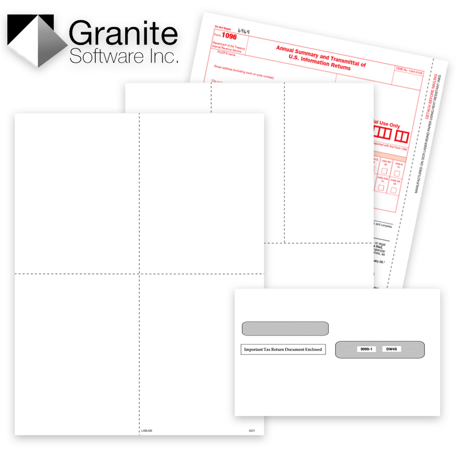 Granite Software Compatible 1099 & W2 Tax Forms and Envelopes 1099 & W2 Tax Forms for Granite Software, Guaranteed Compatible Official Forms, Blank Perf Paper and Envelopes - DiscountTaxForms.com