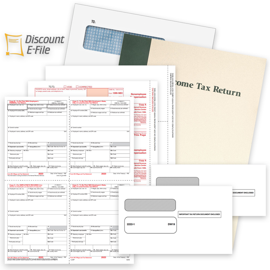 Discount Tax Forms 2023 1099 & W2 Filing and E-File Services, Tax Return Folders and Envelopes and Essential Business Supplies at Discount Prices, No Coupon Code Needed - DiscountTaxForms.com