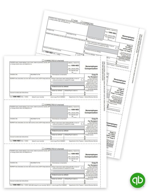 Intuit QuickBooks Compatible 1099NEC Tax Forms Sets for Efilers, with Recipient Copies and Payer State/File Copies, without Copy A forms, Official Preprinted IRS 1099-NEC Forms - DiscountTaxForms.com