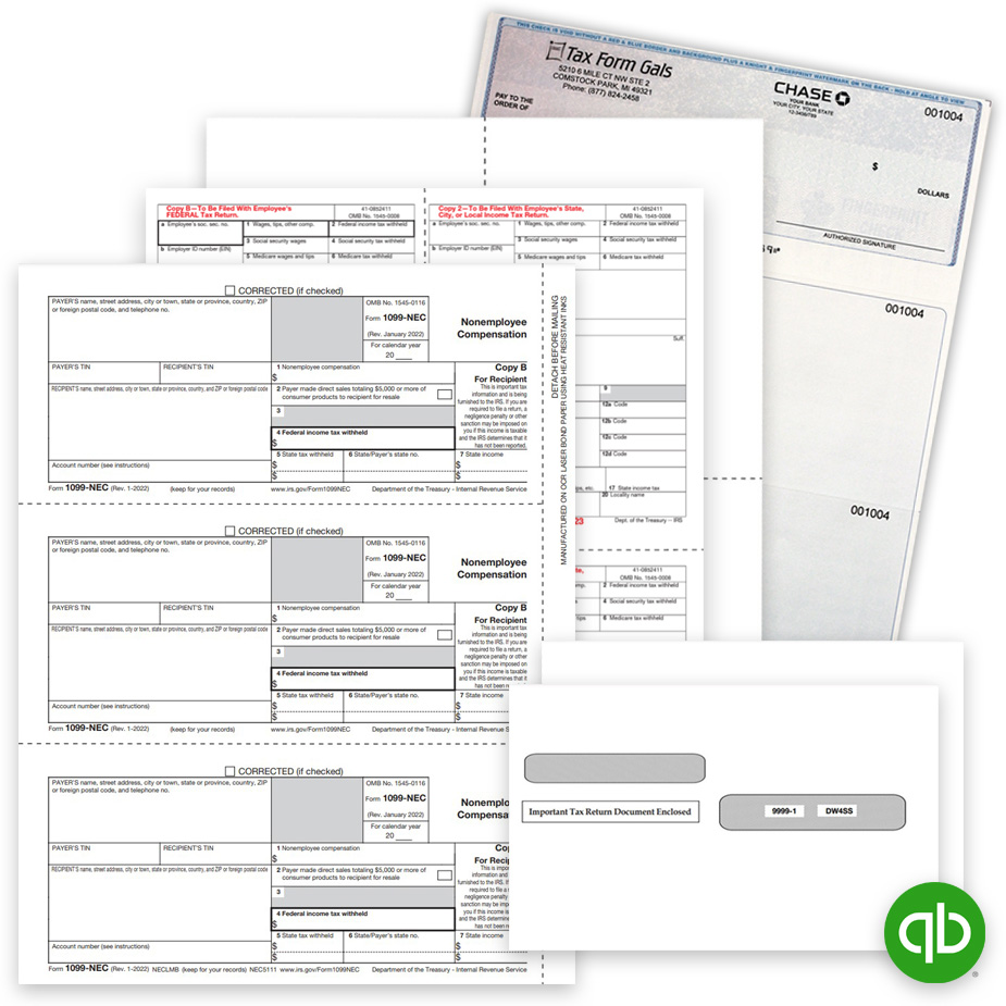 Intuit QuickBooks Compatible 1099 & W2 Tax Forms, Envelopes and Checks at Big Discounts, No Coupon Code Required - DiscountTaxForms.com