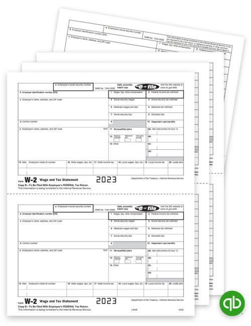 Intuit QuickBooks Compatible W2 Form Sets for Efilers 2023, Employee and Select Employer Copies Only 5-part, Big Discounts, No Coupon Code Needed - DiscountTaxForms.com