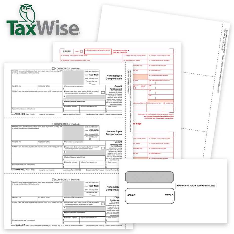 TaxWise Software Compatible 1099 & W2 Tax Forms and Envelopes 1099 & W2 Tax Forms for TaxWise Software, Guaranteed Compatible Official Forms, Blank Perf Paper and Envelopes - DiscountTaxForms.com