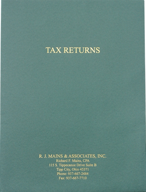 Custom Tax Folder - Gold Foil on Forest Green 96dpi 500px Custom Foil Stamped Tax Folder, Gold Foil on Green Linen Paper - DiscountTaxForms.com