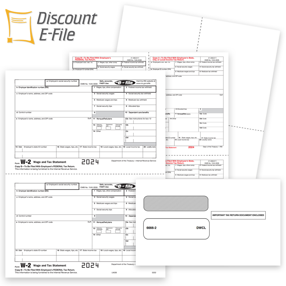 W2 Tax Forms Envelopes 2024 W2 Tax Forms and Envelopes Sets at Discounts, No Coupon Code Needed - DiscountTaxForms.com
