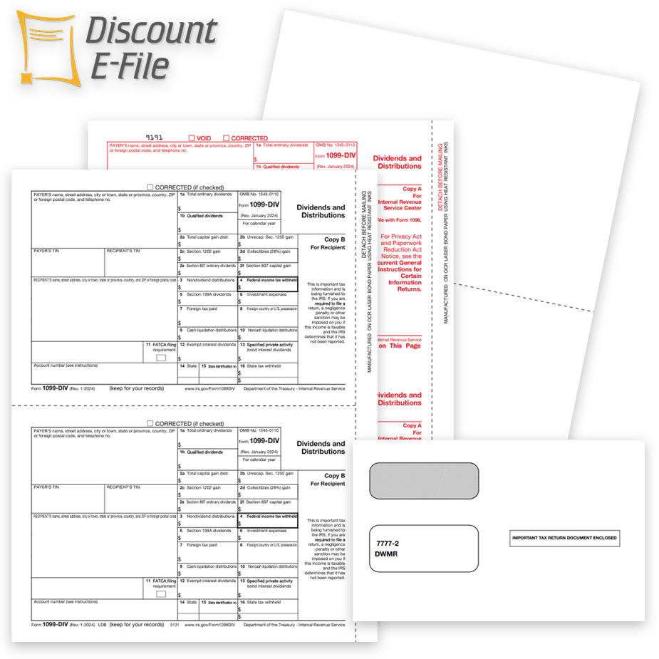 1099DIV Tax Forms Envelopes Efile Order 1099DIV Tax Forms, Envelopes and E-File at Big Discounts, No Coupon Code Needed - DiscountTaxForms.com