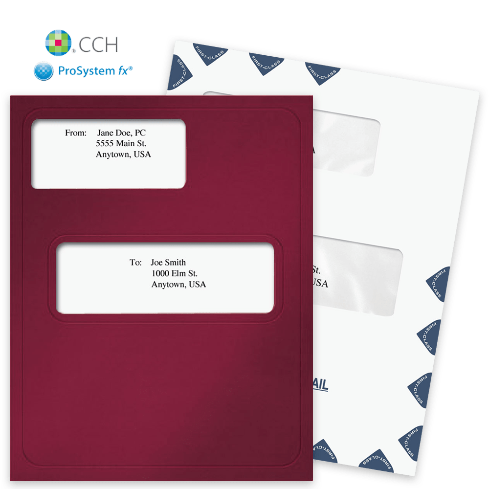 CCH ProSystem Tax Software by Intuit Compatible Folders Envelopes CCH ProSystem fx Tax Software Compatible Window Folders and Envelopes for Client Presentation - DiscountTaxForms.com