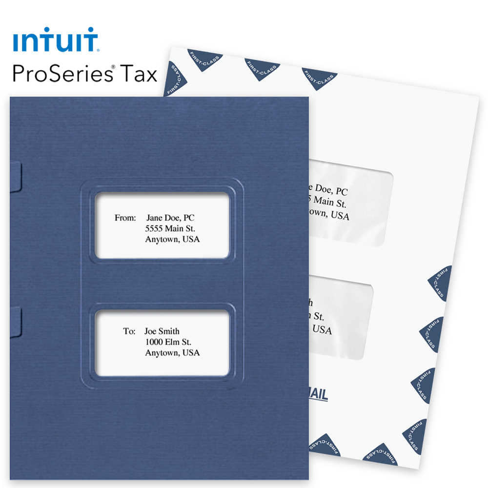 ProSeries Tax Software by Intuit Compatible Folders Envelopes 2024 ProSeries Tax Software Compatible Window Folders and Envelopes for Client Presentation - DiscountTaxForms.com