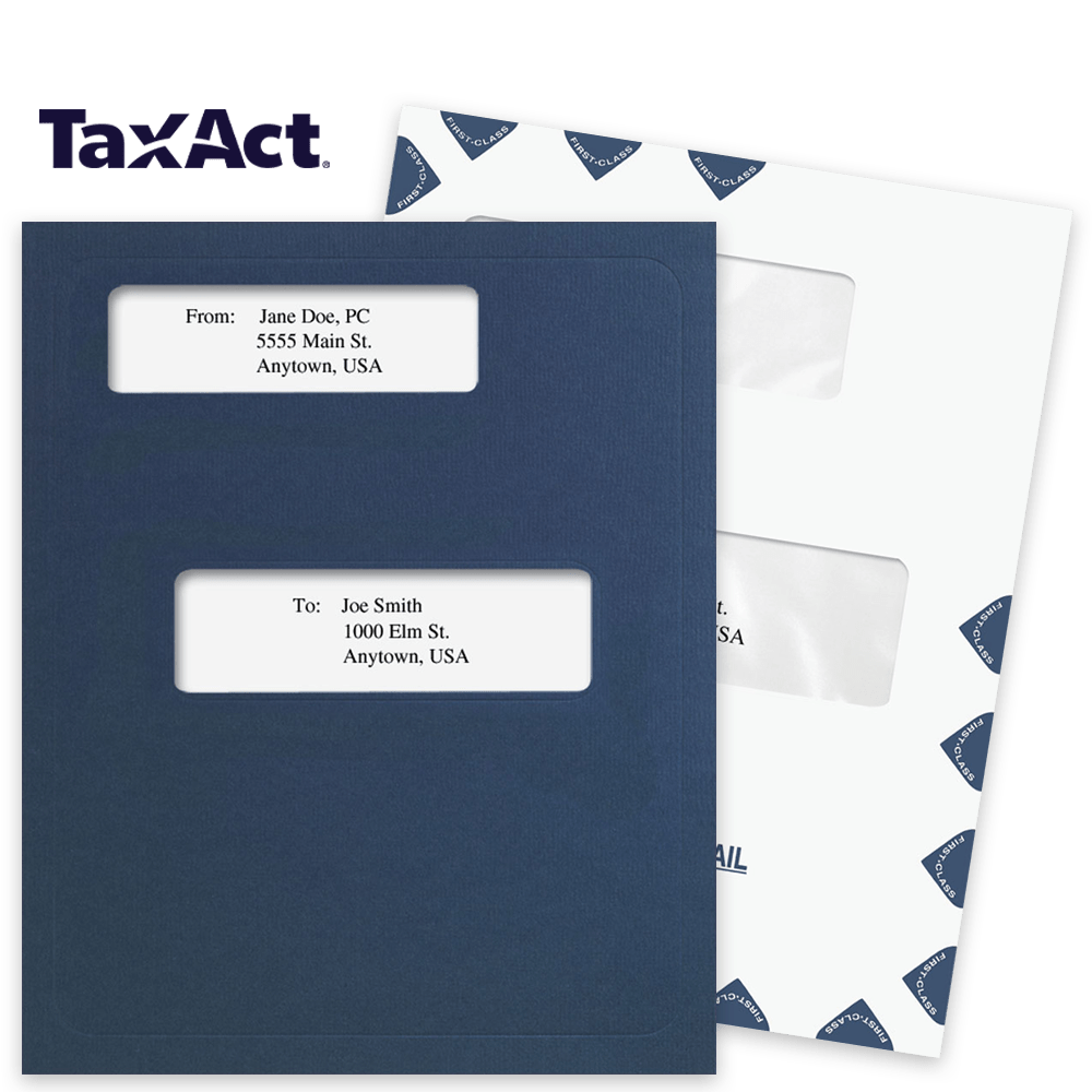 TaxAct Software Compatible Folders Envelopes TaxAct Software Compatible Window Folders and Envelopes for Client Presentation - DiscountTaxForms.com