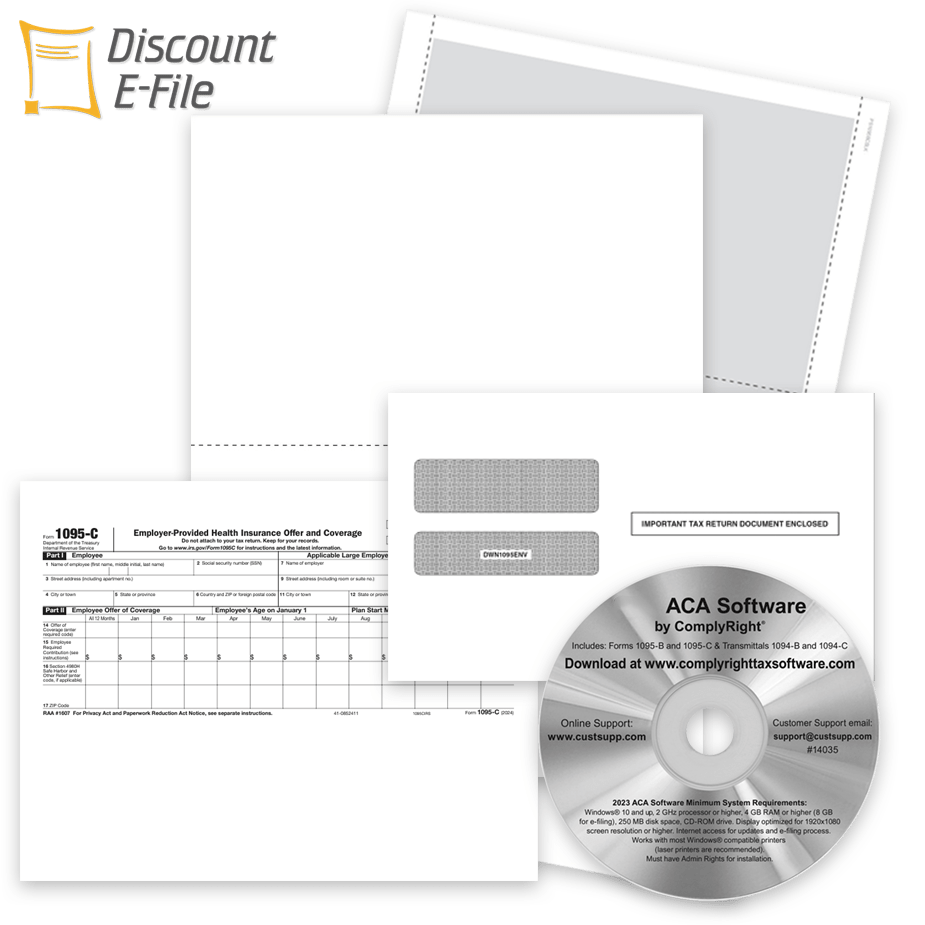 1095 Filing Forms Envelopes Software Efile ACA 1095B and 1095C Forms, Envelopes, Software and Efiling for Reporting Healthcare Coverage for the Affordable Care Act / Obamacare - DiscountTaxForms.com