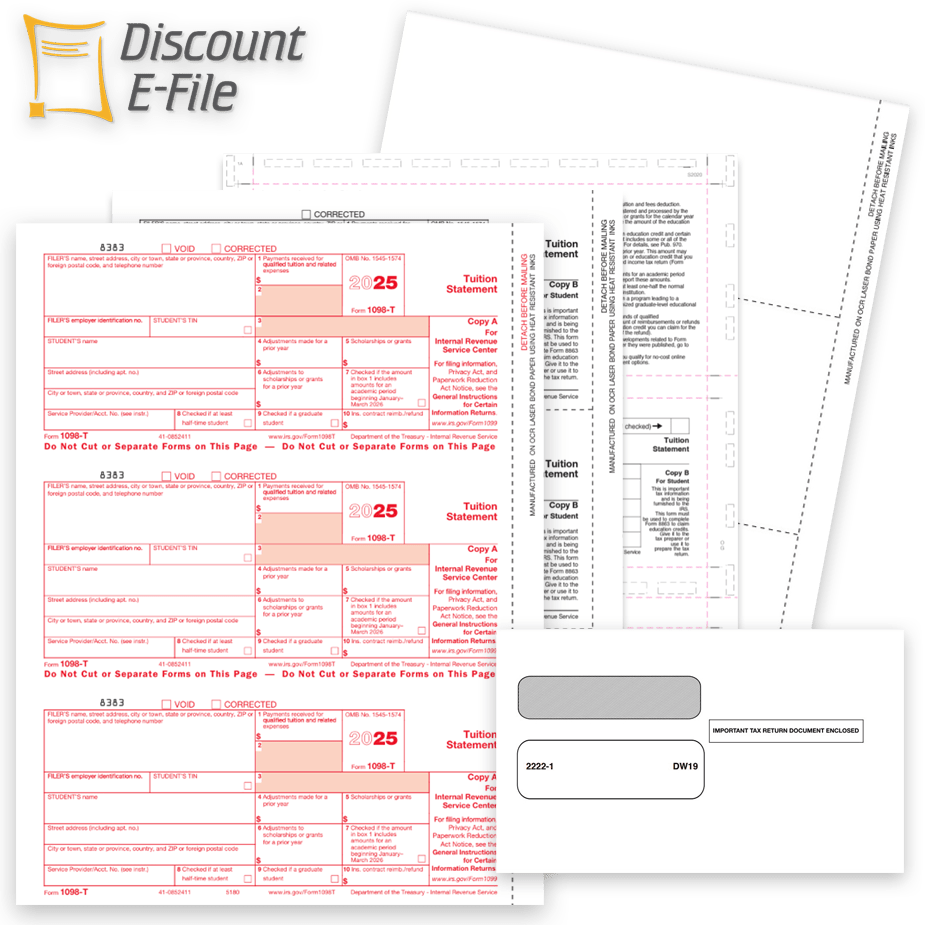 Order 1098T Tax Forms for 2025, Plus Envelopes and Easy Online E-Filing at Big Discounts, No Coupon Needed - DiscountTaxForms.com
