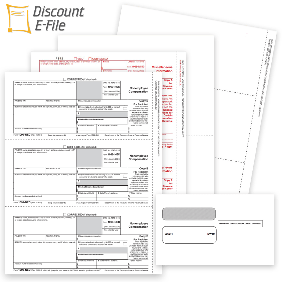 1099 Tax Forms Envelopes Efile Order 1099 Tax Forms and Envelopes, Easy Efile Options at Big Discounts, No Coupon Needed - DiscountTaxForms.com