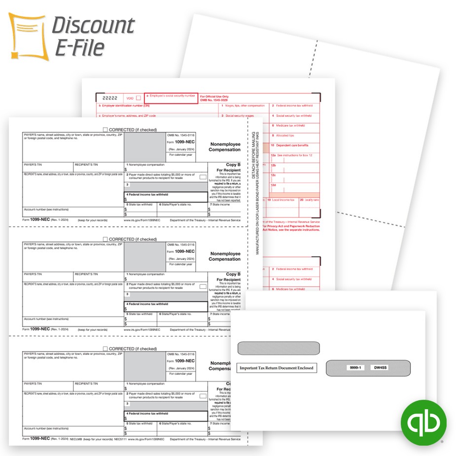 QuickBooks Compatible 1099 W2 Tax Forms and Efile Order Intuit QuickBooks Compatible 1099 & W2 Tax Forms and Easy E-File Options at Big Discounts, No Coupon Code Needed - DiscountTaxForms.com