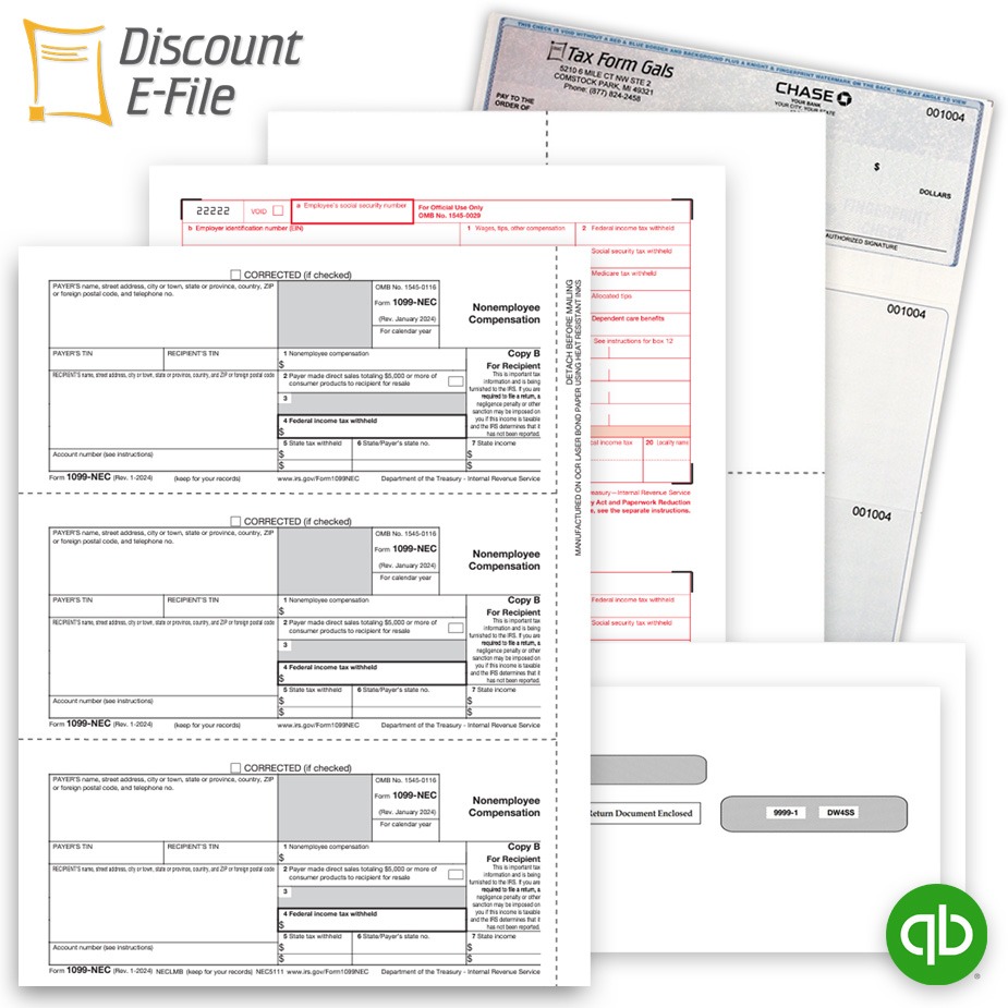 QuickBooks Tax Forms Checks Envelopes Efile Order Intuit QuickBooks Compatible 1099 & W2 Tax Forms, Envelopes and Business Checks at Big Discounts, No Coupon Code Required - DiscountTaxForms.com