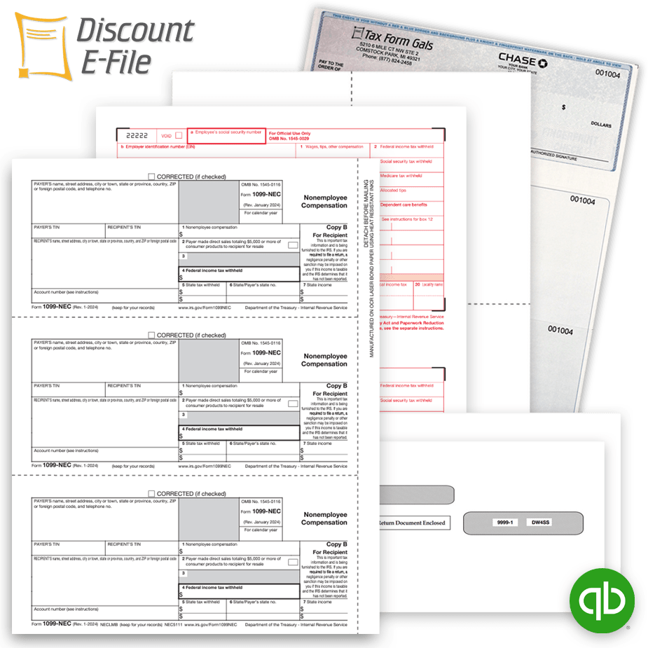 QuickBooks Tax Forms Checks Envelopes Efile Order Intuit QuickBooks Compatible 1099 & W2 Tax Forms, Envelopes and Business Checks at Big Discounts, No Coupon Code Required - DiscountTaxForms.com