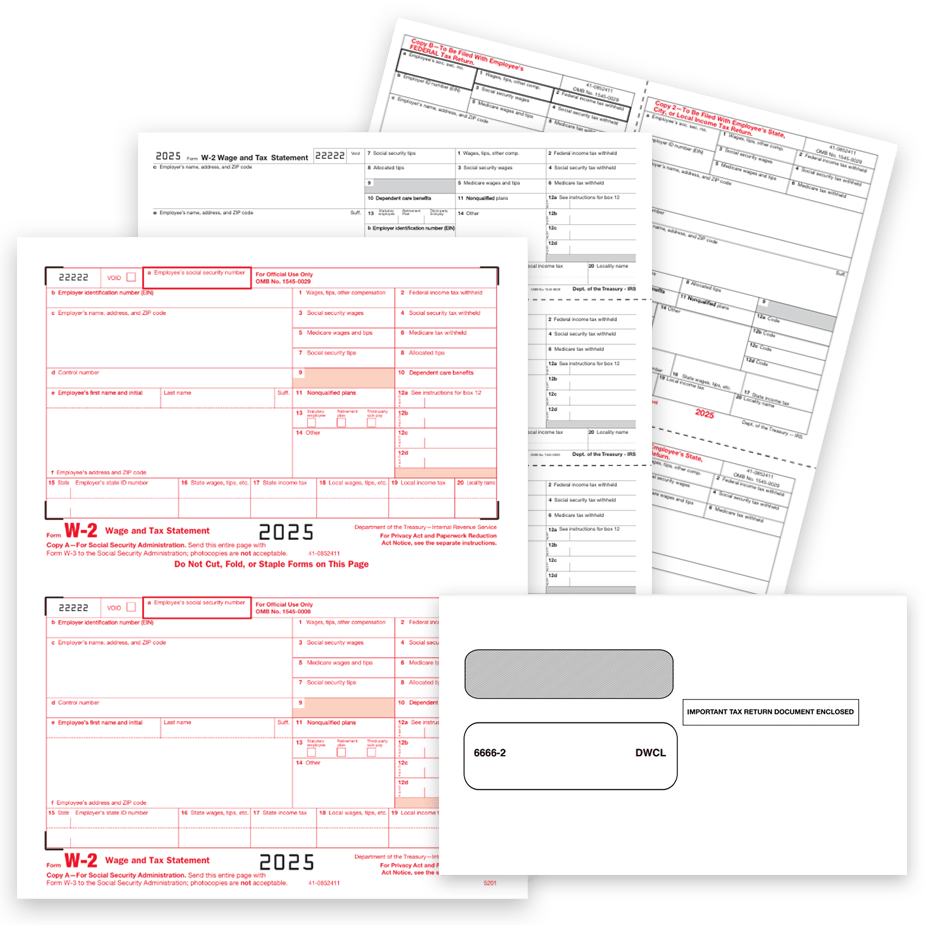 W2 Forms Official IRS Preprinted 2025 Order Official W2 Forms Preprinted in 2up, 3up and 4up Formats for the IRS, Employees and Recipients at Big Discounts, No Coupon Needed - DiscountTaxForms.com
