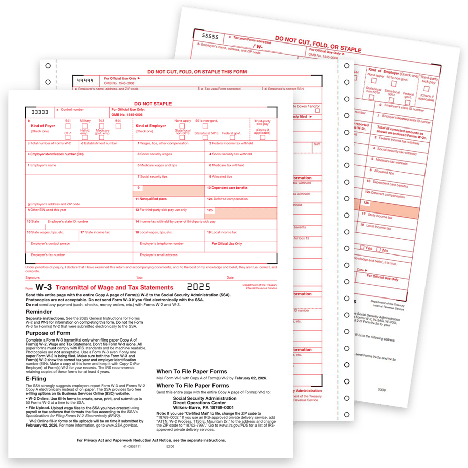 Order W3 Transmittal Forms for W2 Filing in 2025 - DiscountTaxForms.com