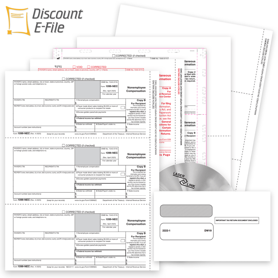 1099 Filing Forms Envelopes Software Efile 1099 Filing Products, Buy 1099 Forms, Envelopes, Software or File Online and E-File at Discount Prices - No Coupon Needed - DiscountTaxForms.com