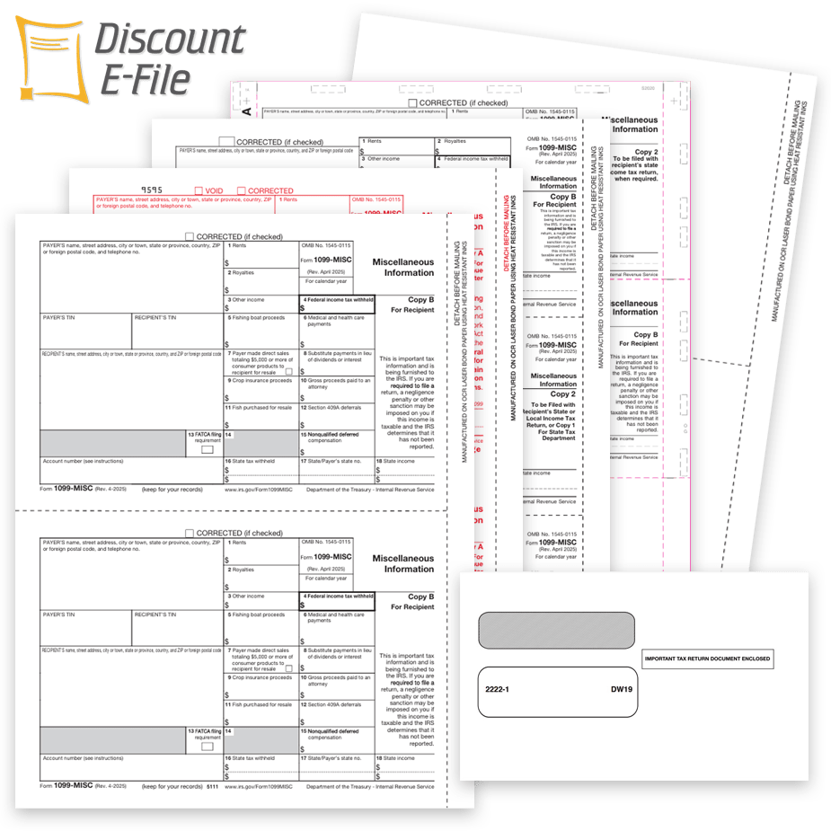 1099MISC Tax Forms Envelopes Efiling Order 1099MISC Tax Forms, Envelopes and E-Filing at Big Discounts, No Coupon Needed - DiscountTaxForms.com
