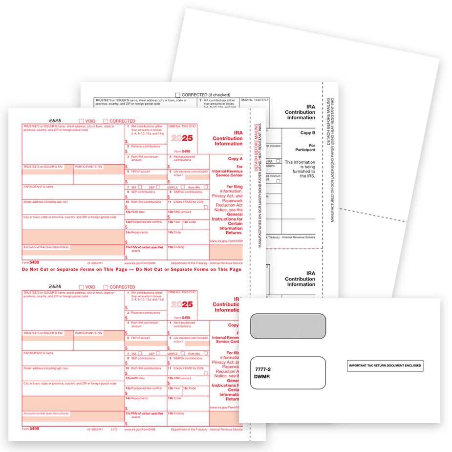 Order 5498 Tax Forms, Envelopes and Blank Perforated Paper for 2025 Reporting of IRA Contributions - DiscountTaxForms.com